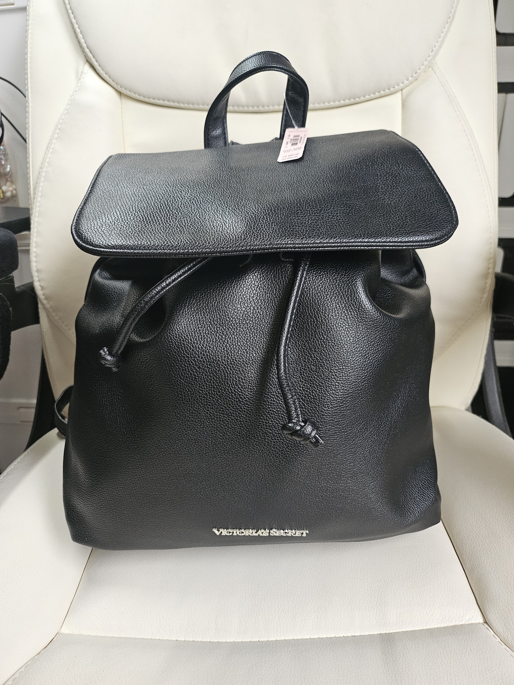 BNWT Victoria's Secret Black Leatherette Drawstring Backpack